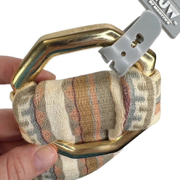 Vintage TJW by Mervyn’s Striped Wide Fabric Gold Octagon Buckle Belt - Picture 8 of 11